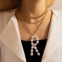 Fashion Pearl Letter Metall Anhänger Drei-schicht-halskette sku image 1