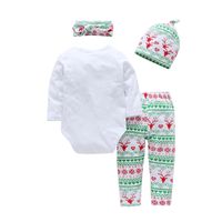 Christmas Letter Romper  Elk Print Pants  Hat  Bandana Four-piece Suit main image 3