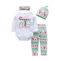 Christmas Letter Romper  Elk Print Pants  Hat  Bandana Four-piece Suit sku image 2