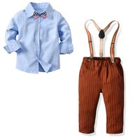 New Style Solid Color Shirt Striped Suspenders  Trousers Suit main image 1