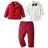 Red White Shirt Denim Trousers Gentleman Jacket Four-piece sku image 8