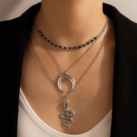 Fashion Retro Crescent Snake-shaped Diamond Pendant Retro Necklace main image 1