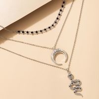 Fashion Retro Crescent Snake-shaped Diamond Pendant Retro Necklace main image 5