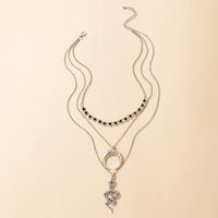Fashion Retro Crescent Snake-shaped Diamond Pendant Retro Necklace main image 6