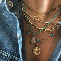Multi-layer Women's Eyes Natural Turquoise Snake Palm  Necklace main image 1