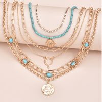 Multi-layer Women's Eyes Natural Turquoise Snake Palm  Necklace main image 5