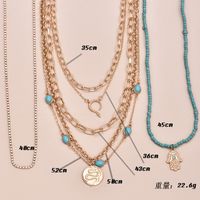 Multi-layer Women's Eyes Natural Turquoise Snake Palm  Necklace main image 6