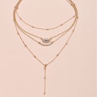 Fashion   Full Diamond Five-pointed Star Eye Pendant Multilayer Necklace main image 3