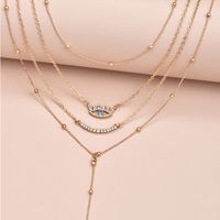 Fashion   Full Diamond Five-pointed Star Eye Pendant Multilayer Necklace main image 5