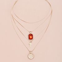 Fashion   New Diamond Chain Hao Stone Cross Pendant Women's Necklace main image 3