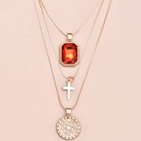 Fashion   New Diamond Chain Hao Stone Cross Pendant Women's Necklace main image 4