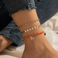 Simple Style Three-layered Clip Bead Chain Metal Hollow Butterfly Anklet 3-piece Set main image 3