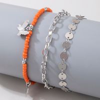 Simple Style Three-layered Clip Bead Chain Metal Hollow Butterfly Anklet 3-piece Set main image 5