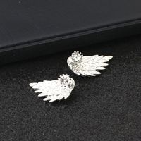 Retro Angel Wings Feather Diamond Alloy Earrings sku image 2