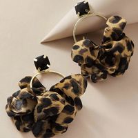 Retro Leopard Print Fabric Circle Fan-shaped Cloth Earrings main image 3