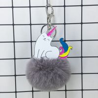 New Cartoon Alloy Unicorn Fur Ball Keychain sku image 3