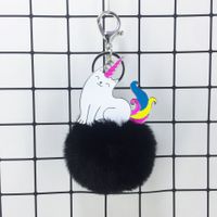 New Cartoon Alloy Unicorn Fur Ball Keychain sku image 7