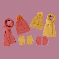 Children's Pure Color Knitted Hat Scarf Gloves main image 6
