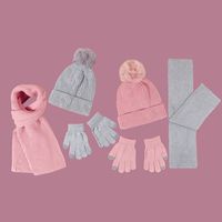 Children's Pure Color Knitted Hat Scarf Gloves main image 4
