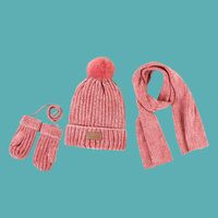 Children's Pink Hat Scarf Gloves Three-piece Set main image 4