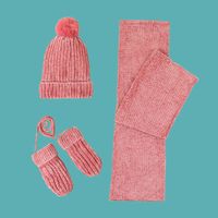 Children's Pink Hat Scarf Gloves Three-piece Set sku image 1