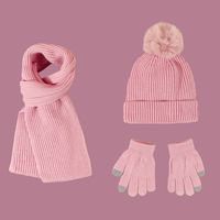 Children's Pure Color Knitted Hat Scarf Gloves sku image 1
