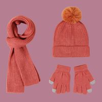 Children's Pure Color Knitted Hat Scarf Gloves sku image 4