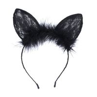 New  Feathers  Black Lace  Cat Ears Headband sku image 1