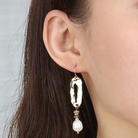 Korean Simple Oval Long Freshwater Rice Bead Earrings main image 4