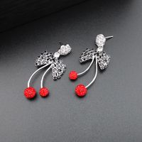Red Cherry Bow Exaggerated Long Earrings main image 4