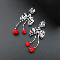 Red Cherry Bow Exaggerated Long Earrings main image 6