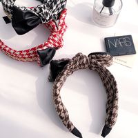 New Korean Houndstooth Pin Pu Bowknot Headband main image 1