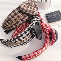 New Korean Houndstooth Pin Pu Bowknot Headband main image 5