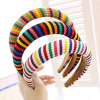 Korean Striped Rainbow-colored Wool Knitted Sponge Headband main image 5