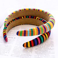 Korean Striped Rainbow-colored Wool Knitted Sponge Headband main image 4