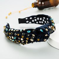 Fashion  Gold Velvet Hand-stitched Full Diamond Headband main image 4