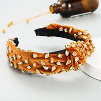 Fashion  Gold Velvet Hand-stitched Full Diamond Headband sku image 5