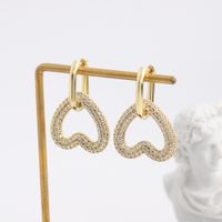Simple Retro Zircon Heart-shaped Gold Earrings main image 3