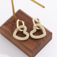 Simple Retro Zircon Heart-shaped Gold Earrings main image 4