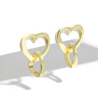 925 Silver Needle Gold-plated Simple Heart-shaped Pendant Earrings main image 2
