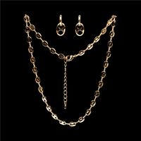 Thick Chain Clavicle Chain Stitching Pig Nose Necklace Bracelet Earring Set main image 1