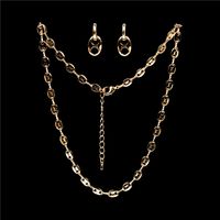 Thick Chain Clavicle Chain Stitching Pig Nose Necklace Bracelet Earring Set main image 2