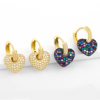Fashion Heart Inlaid Zircon Copper Artificial Gemstones 18k Gold Plated Earrings main image 1