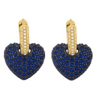 Fashion Heart Inlaid Zircon Copper Artificial Gemstones 18k Gold Plated Earrings main image 3