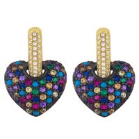 Fashion Heart Inlaid Zircon Copper Artificial Gemstones 18k Gold Plated Earrings main image 4