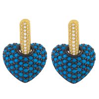 Fashion Heart Inlaid Zircon Copper Artificial Gemstones 18k Gold Plated Earrings main image 5