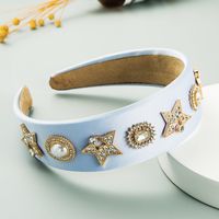 Five-pointed Star Round Pearl Alloy Diamond Baroque Broad-rim Headband main image 5