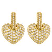 Fashion Heart Inlaid Zircon Copper Artificial Gemstones 18k Gold Plated Earrings sku image 2
