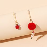 Pearl Fashionable Asymmetric Red Agate Hair Ball Christmas Earrings main image 3