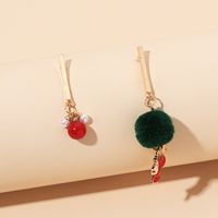 Pearl Fashionable Asymmetric Red Agate Hair Ball Christmas Earrings main image 4